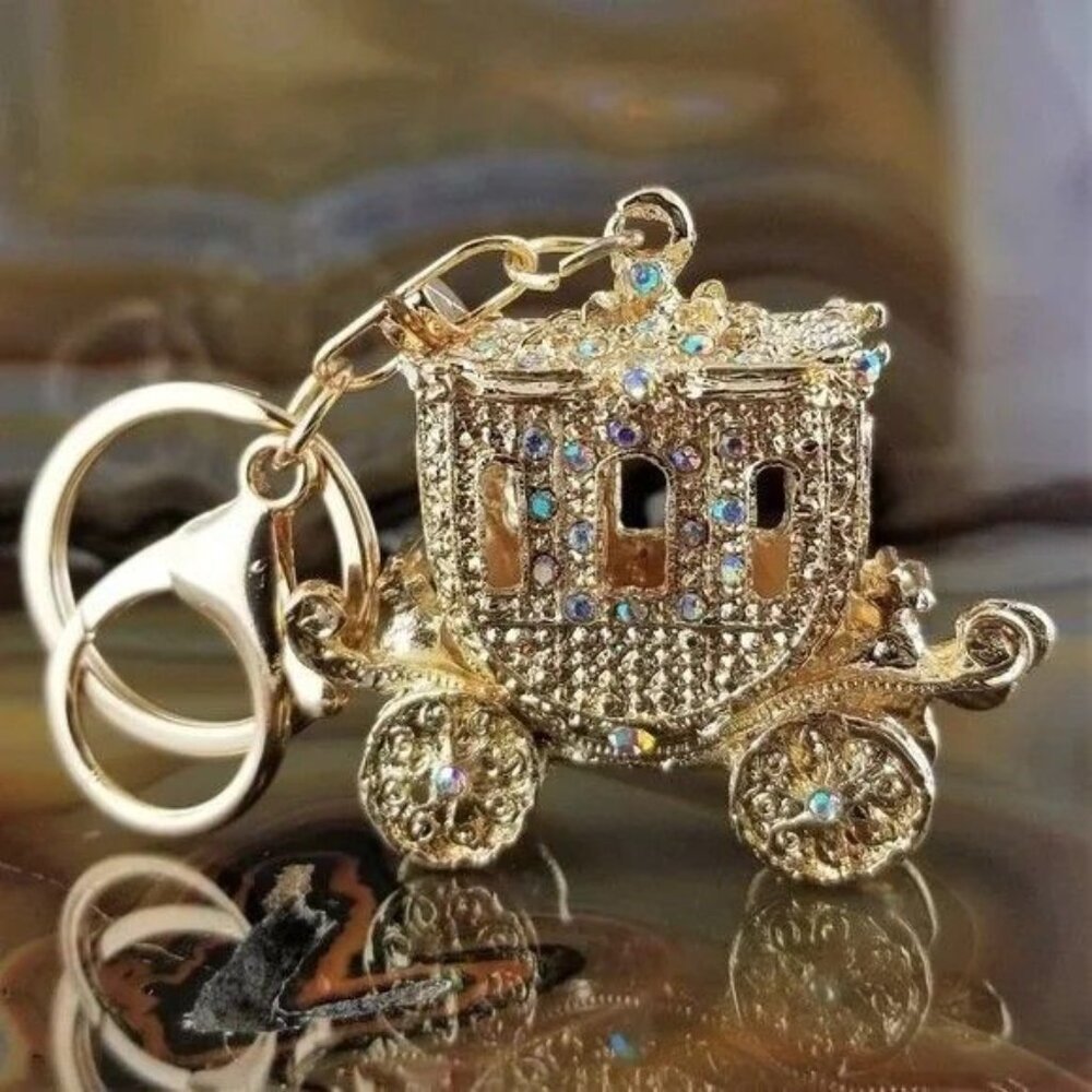 Gold Rhinestone Coach Keychain Purse Charm
